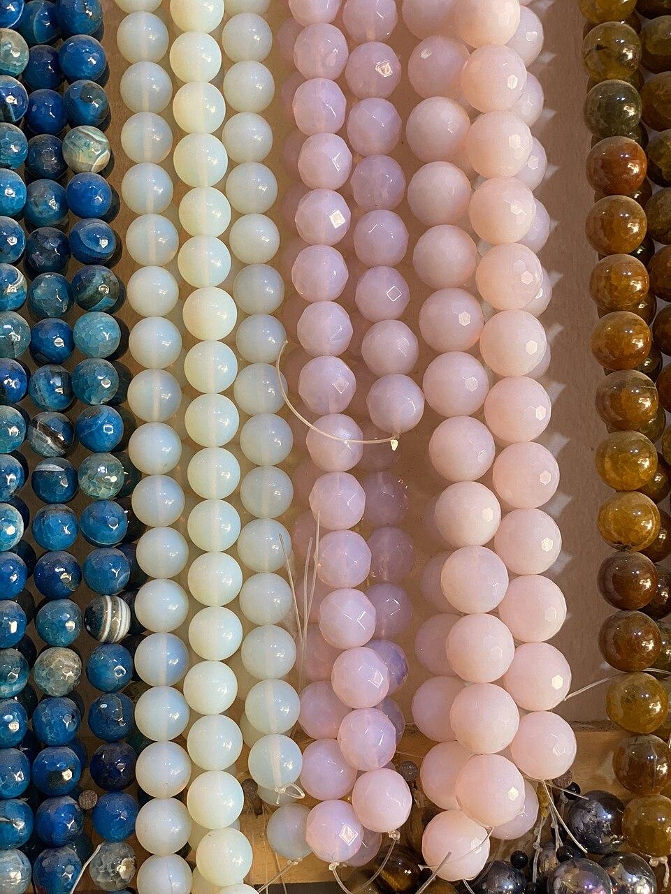 Moonstone beads, finished and strung